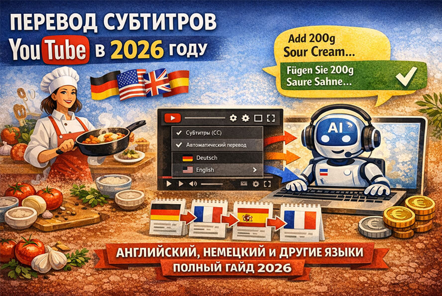 Как перевести субтитры YouTube на немецкий и английский в 2026